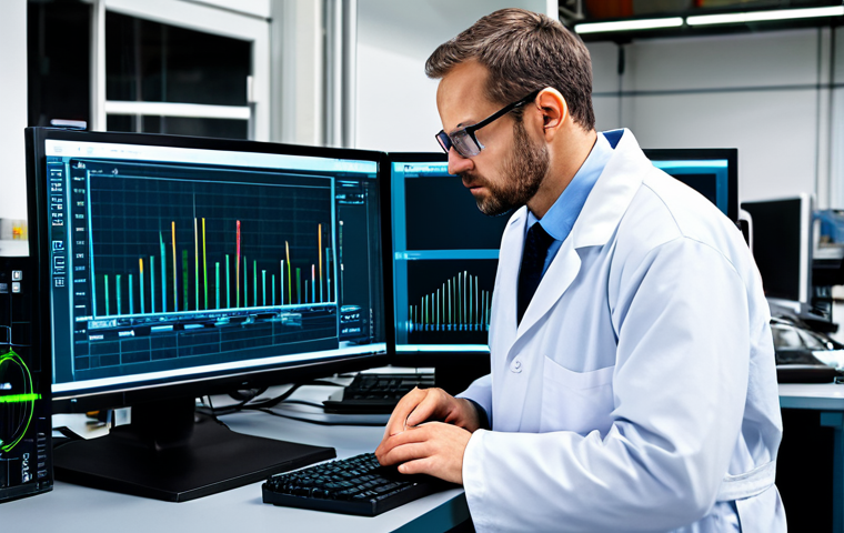 **
"A professional engineer wearing safety glasses and a lab coat, analyzing vibration data on a computer screen in a modern factory setting. The screen displays frequency spectrum graphs. Focus on the engineer's focused expression and the technical details. Fully clothed, appropriate attire, safe for work, professional, perfect anatomy, natural proportions, high quality."
**